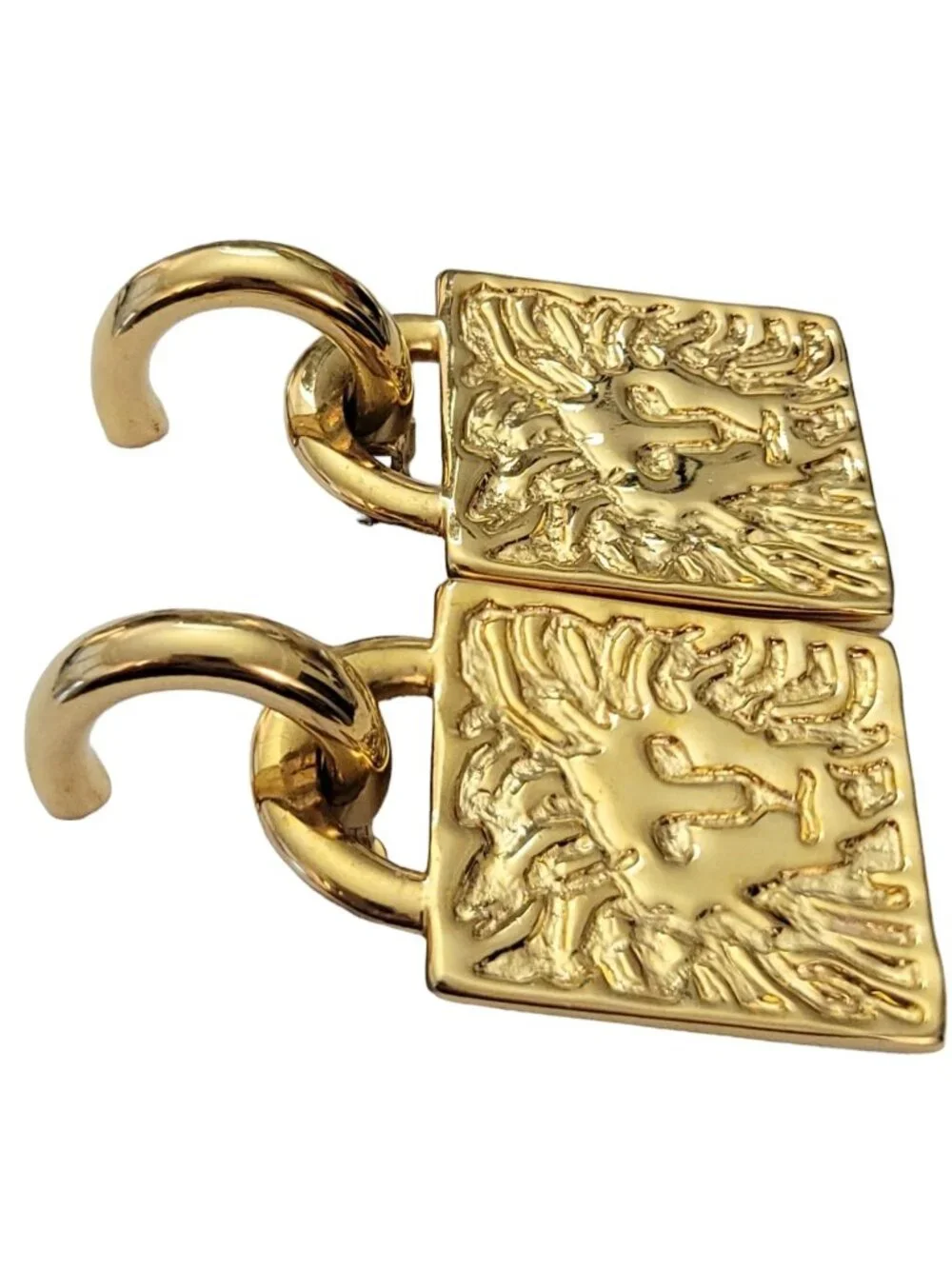 Anne Klein Gold-Tone Hoop Square Signature Lion Head Jacket Clip Earrings E965